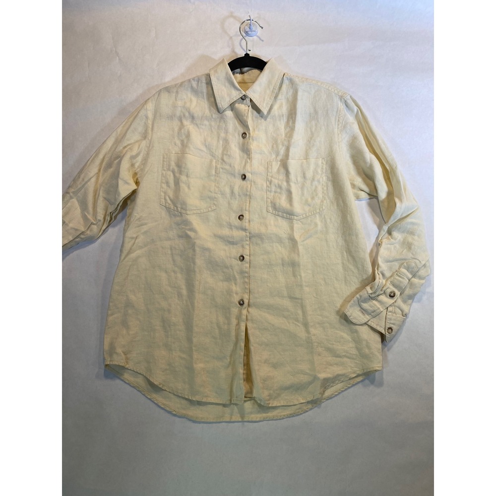 Yellow INC International Concepts Linen Button Down Pocket Shirt Small Women